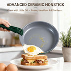 Ammeloo 18-Piece Ceramic Pots and Pans Set Non Stick, Non Toxic Cookware Set with Removable Handles, Pot Sets for Cooking, Induction Ready, Dishwasher & Oven Safe, PFAS PFOA & PTFE Free (Hunter Green)