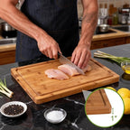 Bamboo Cutting Board, 1" Thick Heavy Duty Wood Chopping Board for Kitchen, Built-in Deep Juice Groove and Handles, Reversible Charcuterie Board for Meat BBQ, Gift for Housewarming, 17x12''