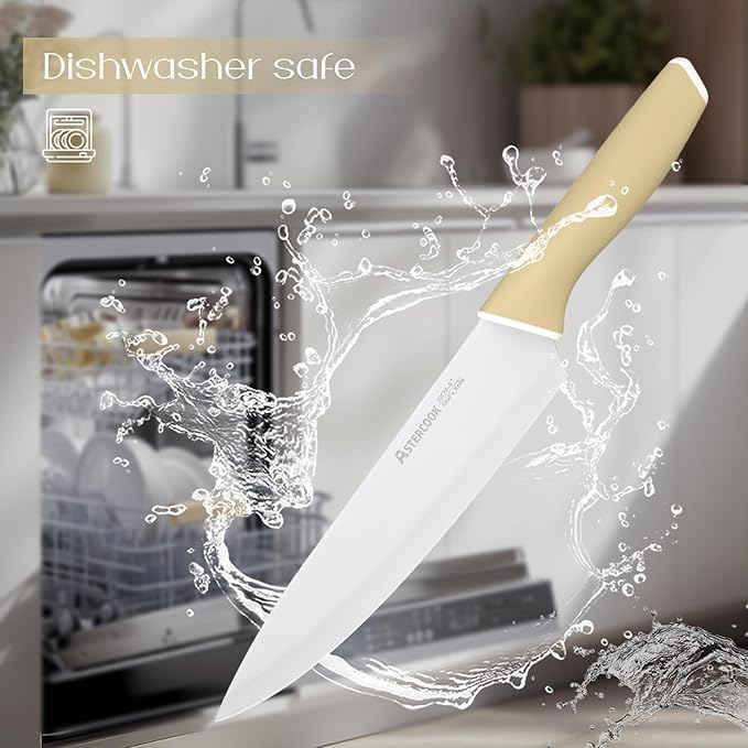 Astercook Kitchen Knife Set with Block and Sharpener 15 Piece Knives Set German High Carbon Stainless Steel Knives Sharp Blade Dishwasher Safe Deba Knives with Ergonomic Handle