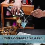 Cocktail Shaker Set Bartender Kit with Stand, 12 Piece Drink Mixer Set with Stainless Steel Bar Accessories Tools: 25oz Martini Shaker Jigger Strainer Spoon Muddler for Cocktails (Silver)