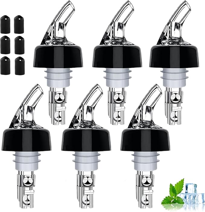 Automatic Measured Bottle Pourer -1 oz (about 30 mL) Set of 6,Pour Spouts for Liquor Bottles with Dust Caps,Measure Pourer Drinks Wine Cocktail Dispenser, Suitable for Home Kitchen Bar Shot Pourer