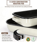 Roasting Pan for Oven with Rack 6-Piece Enamel Lasagna Baking Dishes Set 14&17 Inch, 572°F High Temperature Resistance Dishwasher Safe Non-Stick Deep Turkey Roaster Pan Mothers Day Gift Bakeware