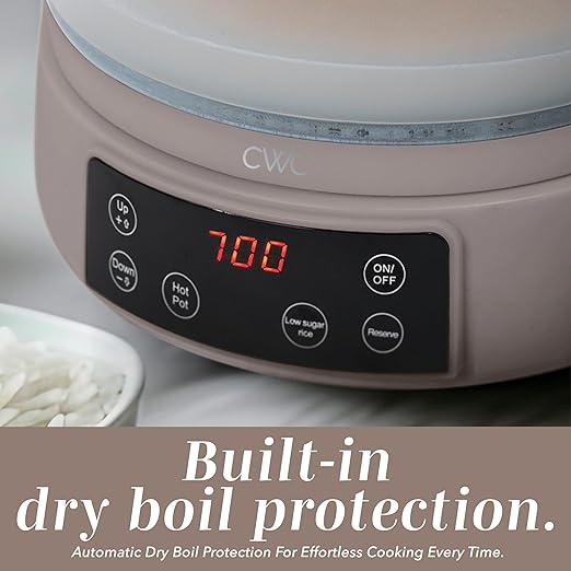 COOK WITH COLOR 3L Glass Mini Low Carb Rice Cooker – Holds 2 Cups Raw/Makes 6 Cups Cooked with Auto Lift Filter Basket, Hotpot & Steamer for Rice, Grains, Digital Panel with Keep Warm, Goat/Mink