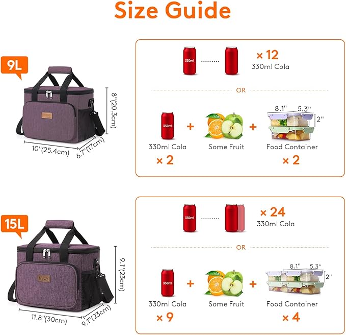 Lifewit Large Lunch Bag, Insulated Lunch Box, Soft Cooler Cooling Tote for Adult Men Women, Purple 24-Can (15L)
