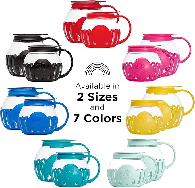 Ecolution Patented Micro-Pop Microwave Popcorn Popper with Temperature Safe Glass,3-in-1 Lid Measures Kernels and Melts Butter,Made Without BPA,Dishwasher Safe,1.5-Quart,Blue,(Pack of 4)