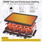Electric Raclette Grill & Korean BBQ - 8 Non-Stick Cheese Trays, 1300W with Temperature Control, Dishwasher-Safe Indoor Grill for Family Gatherings & Interactive Dinner Parties