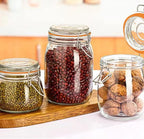 Encheng Glass Jars 32oz,Airtight Glass Food Storage Jar with Clamp Lid,1000ml Rounded Airtight Canister with Leak Proof Rubber Gasket,Clear Glass Kitchen Jars for Dry Food,Cereal,Beans,6 Pack