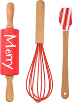 Christmas Holiday Mini Bake Set. Includes mini-Spatula, Whisk and Rolling Pin. Great Christmas gift idea for teachers, and stocking stuffers.