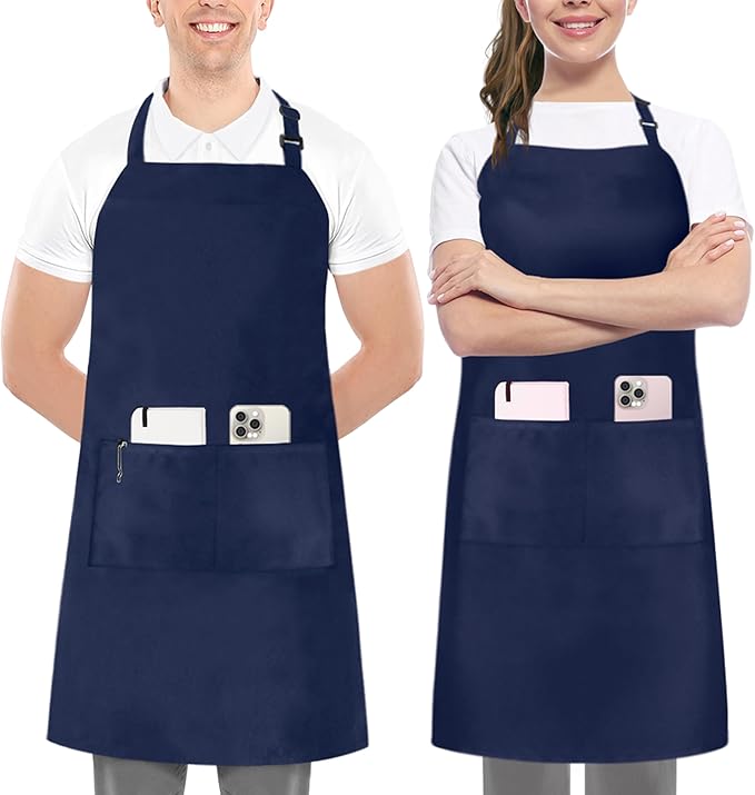 Utopia Kitchen 2 Pack Bib Apron, Adjustable with 2 Pockets, Water and Oil Resistant, Cooking Kitchen Chef Apron for Women Men