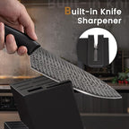 Knife Set, Amorston 15 Pieces Kitchen Knife Set with Built in Knife Sharpener, High Carbon German Stainless Steel Knife Block Set, Black Dishwasher Safe Knives Set, Valentine's Gift