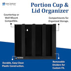 San Jamar Portion Cup and Lid Organizer Fits 2" Cups and Lids with Removable Dividers for Kitchen, Restaurant, and Fast Food, Plastic, 10 x 11.5 x 3.25 Inches, Black
