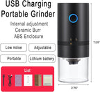 Portable Electric Burr Coffee Grinder, 1500mAh USB Rechargeable with Ceramic Burr & 10 Filters, for Espresso, French Press, Travel & Home Use