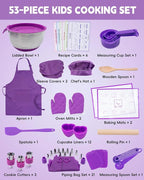 Kids Baking Set–Real Cooking Set for Kids with Kids Cooking Utensils & Kitchen Accessories, Measuring Tools & Baking Supplies,Great Gift for Pretend Play & Montessori Learning (Purple)