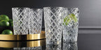 Glaver's Drinking Glasses Set of 4. Tall Highball Glasses. 14oz. Textured Diamond Cut Elegant Drinking Glass Cups- Kitchen Glassware for Water, Iced Tea, Juice, Cocktail.