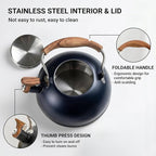 Tea Kettle for Stove Top, 2.5 Quart Whistling Tea Kettle, Food Grade Stainless Steel Tea Pot Stovetop with Wood Pattern Folding Handle for All Stovetops (Matte Black)