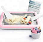 Rolled Ice Cream Maker with Quick Start Guide - DIY Instant Ice Cream Tray Kit, Includes 2 Scrapers for Manual Homemade Ice Cream Rolls, Frozen Yogurt, Sorbets & Slushies, No Electricity Needed（pink）
