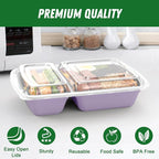 Dealusy 50 Pack (100-Piece) 28 oz Meal Prep Containers Reusable with Lids 2-Compartment, Sturdy Leakproof Food Safe, Microwave Freezer Dishwasher Safe, To Go Take Out Plastic Food Storage, Lilac
