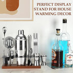 23-Piece Bartender Kit, Cocktail Shaker Set with Stand | Bar Set Drink Mixer Set with All Essential Bar Tools: Martini Shaker,Bar Mixer Spoon, Jigger, Strainer, Muddler, Pourers, for Home, Bar, Party
