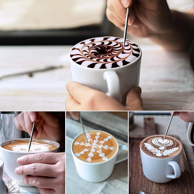 Milk Frothing Pitcher 350ml/12oz Steaming Pitchers Stainless Steel Milk Coffee Cappuccino Latte Art Barista Steam Pitchers Milk Jug Cup with Decorating Art Pen, Matte Black