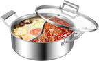 Delarlo 6.8QT Tri-Ply Stainless Steel Double-flavor Shabu Shabu Pot 12 inch Everyday Pan with Lid, Kitchen Induction,Cooking Hot Pot, Oven Safe Stock Pot, Up to 600℉