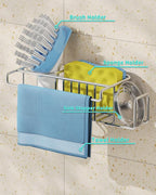 HapiRm Sink Caddy Sponge Holder - No Drill Sponge Caddy for Kitchen, Rustproof and Waterproof Kitchen Sink Organizer - Silver（2-Pack）
