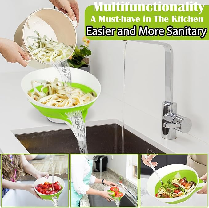 Collapsible Colander - Small Strainer Basket, Side-Drain Design, Dishwasher Safe Food Strainer for Pasta, Fruits, Vegetables
