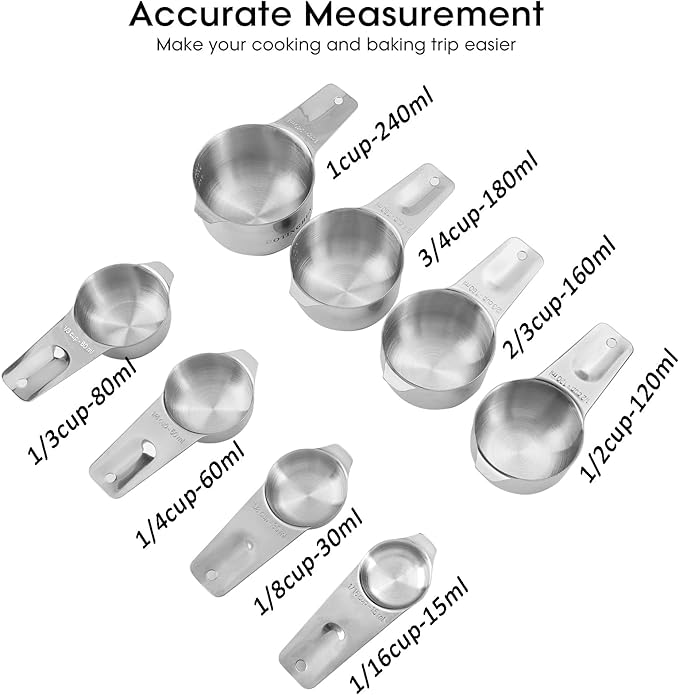 DOTINGHUX 8 Pcs Stainless Steel Measuring Cups Set, Kitchen Measuring Cup for Cooking and Baking