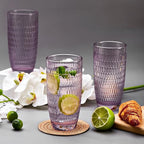 CREATIVELAND Highball Beverage Glasses Set of 6 Romantic Colored Thick & Heavy Base Big Capacity 14.87oz|440ml, Drinking Glass Tumblers for Iced Tea, Water, Soda & Juice and Cocktails (Purple)