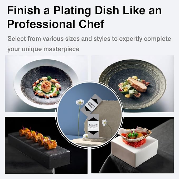 Plating Tool Culinary Set, 6 Piece Professional Chef Plating Tools Kit, Chef Plating Utensils, Spatula, Tweezers for Modernist Cuisine Food Art, Black, Cooking Utensils (Silver)
