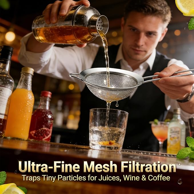 Anaeat Fine Mesh Strainers - Premium Stainless Steel Colander Sieve Sifters, with Durable Mesh and Sturdy Handle, Excellent for Sifting Dry ingredients, Flour, Pastas, Rice, Tea (9.45"）
