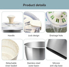 Salad Spinner Stainless Steel，Manual lettuce dryer With lid, basin, drain frame and non-slip base,lettuce spinner with Quick Spin,Spaghetti & Chip Strainer BPA Free,Easy Clean,5qt