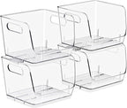 Sorbus Stackable Storage Bins Open Front, Clear Stackable Storage Bins, Pantry Bins for Storage and Organization, Acrylic Stackable Bins for Kitchen, Clear Pantry Organizer Bins (Small Square 4 Pack)