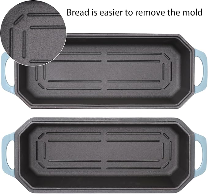 Flavehc Bread Pan Cast Iron Loaf Pan with Lid Bread Loaf Pan 13x5 Inch Enameled Cast Iron Sourdough Bread Pan, LightBlue