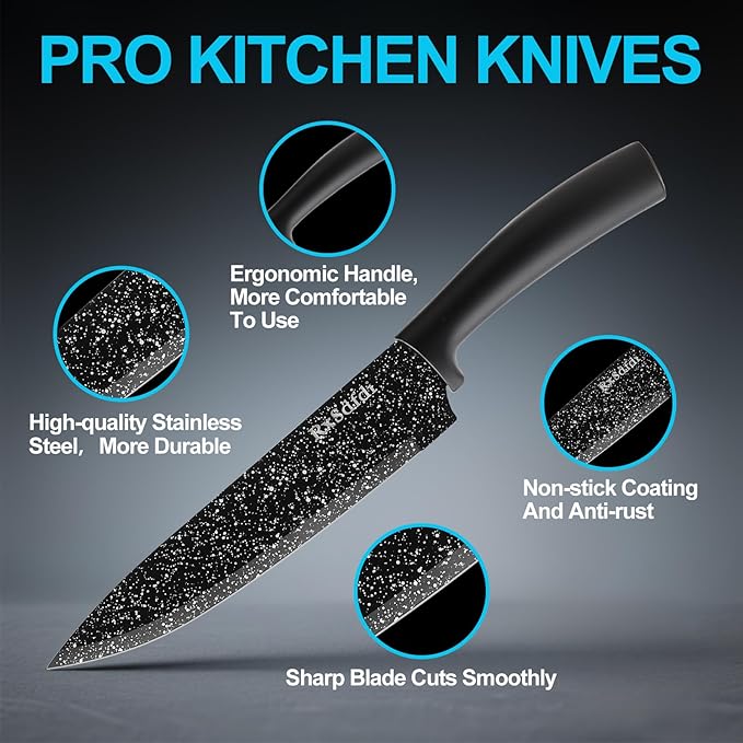 Knife Set, 6 Pieces Kitchen Knives Set with Anti-Rust Coating & Ergonomic Handles, Lightweight, Dishwasher Safe stainless steel Knife, Gift for Kitchen Enthusiasts, Family Chef(Bend)