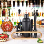 JNWINOG 12Pcs-Cocktail Shaker Set Stainless Steel Bartending Kit 18.6oz Cocktail Bar Set Cocktail Mix Drink Making Kit Professional Bar and Home Drink Bar Tools for Bartender (Matte Black, 12Pcs)