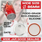 FORJARS - Wide Mouth Canning Lids, 100-Pack – Create Airtight Seals on Mason Jars to Preserve Food for Meal Prep & Emergency Food Storage – 3.4 In. Metal Lids with Silicone Seals – Canning Supplies