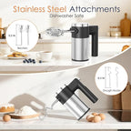 Powerful 600W Hand Mixer, 5-Speed Electric Hand Held Mixer for Baking, Lightweight Stainless Steel Hand Beaters *2 & Dough Hooks*2 with Eject Button, Kitchen Mixer for Cream, Cookies, Dough-Black