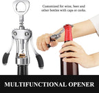 KORCCI Multifunctional Wine Bottle Opener Gift Set - Heavy-Duty Zinc Alloy Wing Corkscrew, Foil Cutter, Vacuum Stopper & Aerator Pourer for Kitchen, Bar, Restaurant, Bartenders