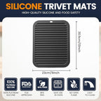 Silicone Trivet Mats 4 Heat Resistant Pot Holders Multipurpose Non-Slip Hot Pads for Kitchen Potholders, Drying mat, Jar Opener, Spoon Holder, Coaster.(Pitch Black)