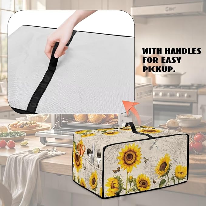 Sunflower Butterfly Dragonfly Print Toaster Oven Dust-proof Cover, Fingerprint Prevention & Greasy Protection Washable Universal Small Appliance Covers (Medium-16.1 * 19.71 * 10 inches)