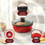 Elite Gourmet EGL-6101 Personal Stir Fry Griddle Pan, Rapid Heat Up, 650 Watts Non-stick Electric Skillet with Tempered Glass Lid, Red