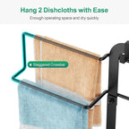 GSlife Sink Caddy Kitchen Sink Organizer - Large All-in-One Sponge Holder with Towel Holder, Rust Resistant Countertop Caddy with Drip Tray and Hooks for Brush, Gloves, Drying Hanger, Black
