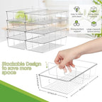 Snack Organizer for Pantry Shelf, 8 Pack Clear Plastic Pantry Storage Bins with 3 Dividers for Snacks, Spices, Chips Food Organizer, Stackable Pantry Organizers for Kitchen, Fridge, Cabinet