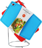 Liflicon Thick Cutting Boards for Kitchen Silicone Chopping Board Set of 2 Mid 12.6'' x 9.1”,Mini 9.1”x7.1” Non-slip Deep Drip Juice Groove Easy Grip Handle,Dishwasher Safe-Blue