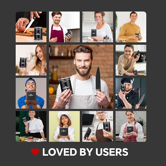 The Innovative Knife Sharpener - Patented Multi-Angle Premium Rolling Knife Sharpener with Extra Replacement Head for Chef's, Fruit, and All Steel Knives (Black)