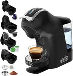 KOTLIE EM-308B Espresso Machine, Single Serve Coffee Maker Compatible with Multiple Capsule Types, Ground Coffee, and ESE Pods, 3 Temperatures, 7 Water Volume Levels, 34 Oz (Black)