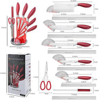 Kitchen Knife Set, Retrosohoo 9-Piece Red Sharp Non-Stick Coated Chef Knives Block Set,Stainless Steel Knife Set for Kitchen with Sharpener for Cutting Slicing Dicing Chopping (Red)