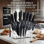 Kitchen Knife Set with Block, 19 PCS High Carbon Stainless Steel Sharp includes Serrated Steak Knives Set, Chef Knives, Bread Knife, Scissor, Sharpener, all in one
