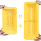 BLUE GINKGO Over the Sink Colander Strainer Basket - Wash Vegetables and Fruits, Drain Cooked Pasta and Dry Dishes - Extendable - New Home Kitchen Essentials (Yellow, 1 Pack)
