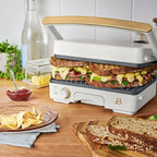 Panini Press Indoor Grill 1 2-in-1200W Non-Stick Removable Plates Sandwich Maker by Drew Barrymoree. (White Icing)